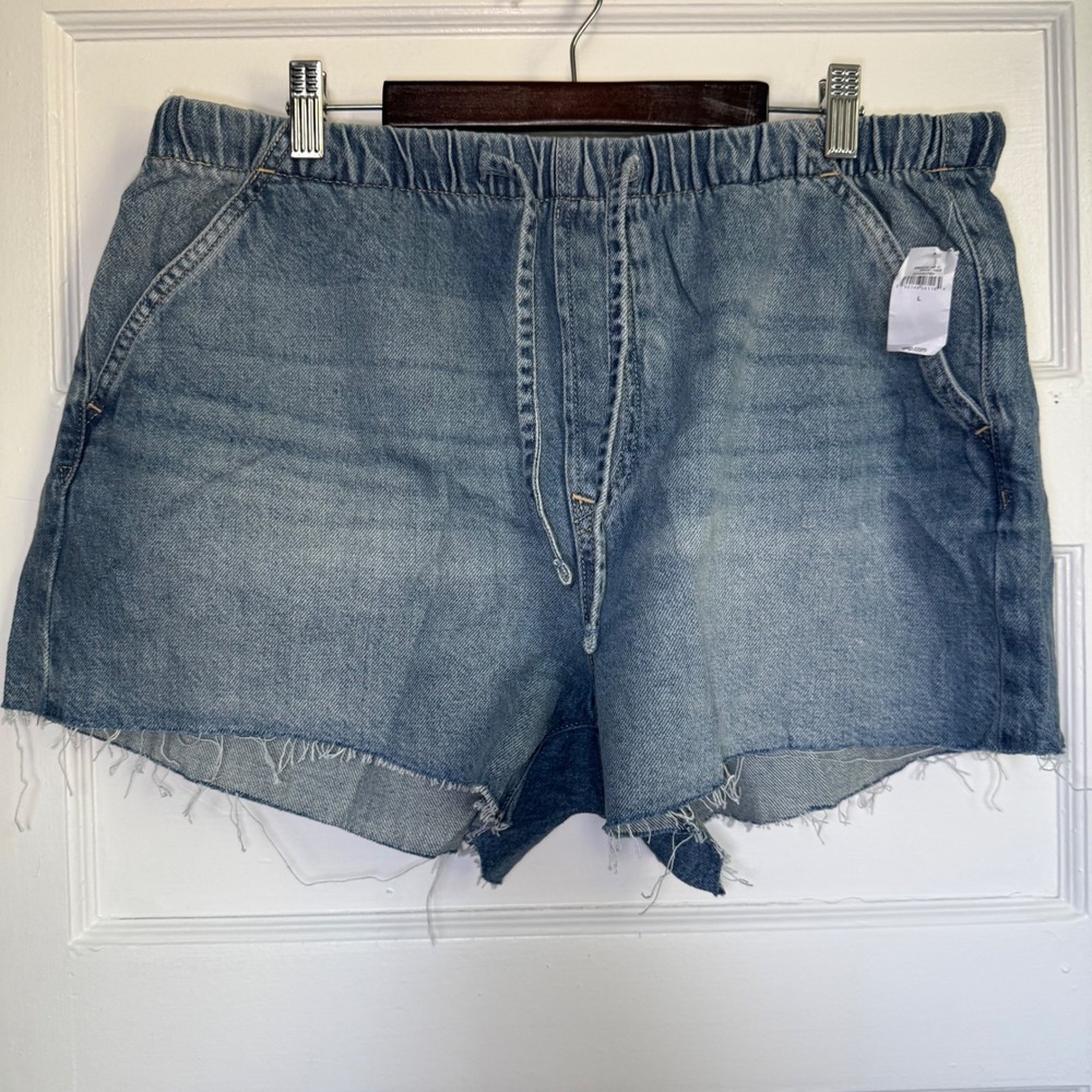 Gap Low Slung Easy Denim Shorts Medium Indigo Drawstring Cutoff 886506-00 L